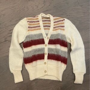 Alafoss Icewool 100% Pure Wool Sweater - Vintage Striped V-Neck Button Cardigan